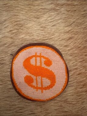 Jonathan Adler Orange and Pink Dollar Coin Needlepoint Card Holder
